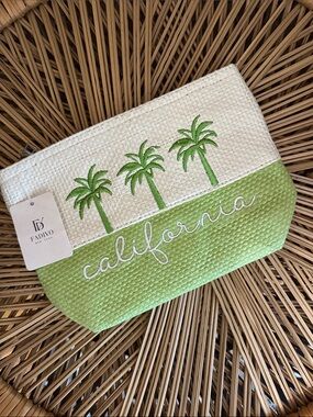 California Green and Cream Woven Zip Pouch with Gold Hardware